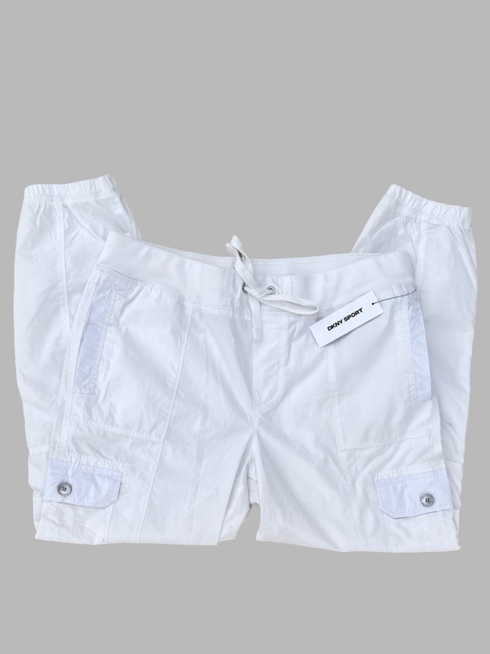 NWT $80 DKNY Sport Cotton Cargo Jogger Pants – White - Ribbed Waist - Picture 6 of 9